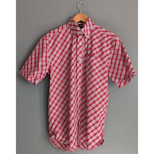 Tommy Hilfiger 80s 2 Ply Fabric Check Button Up Short Sleeve Shirt Size Small